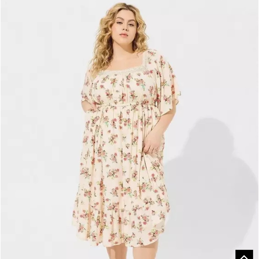 FLORAL GAUZE PEASANT DRESS
